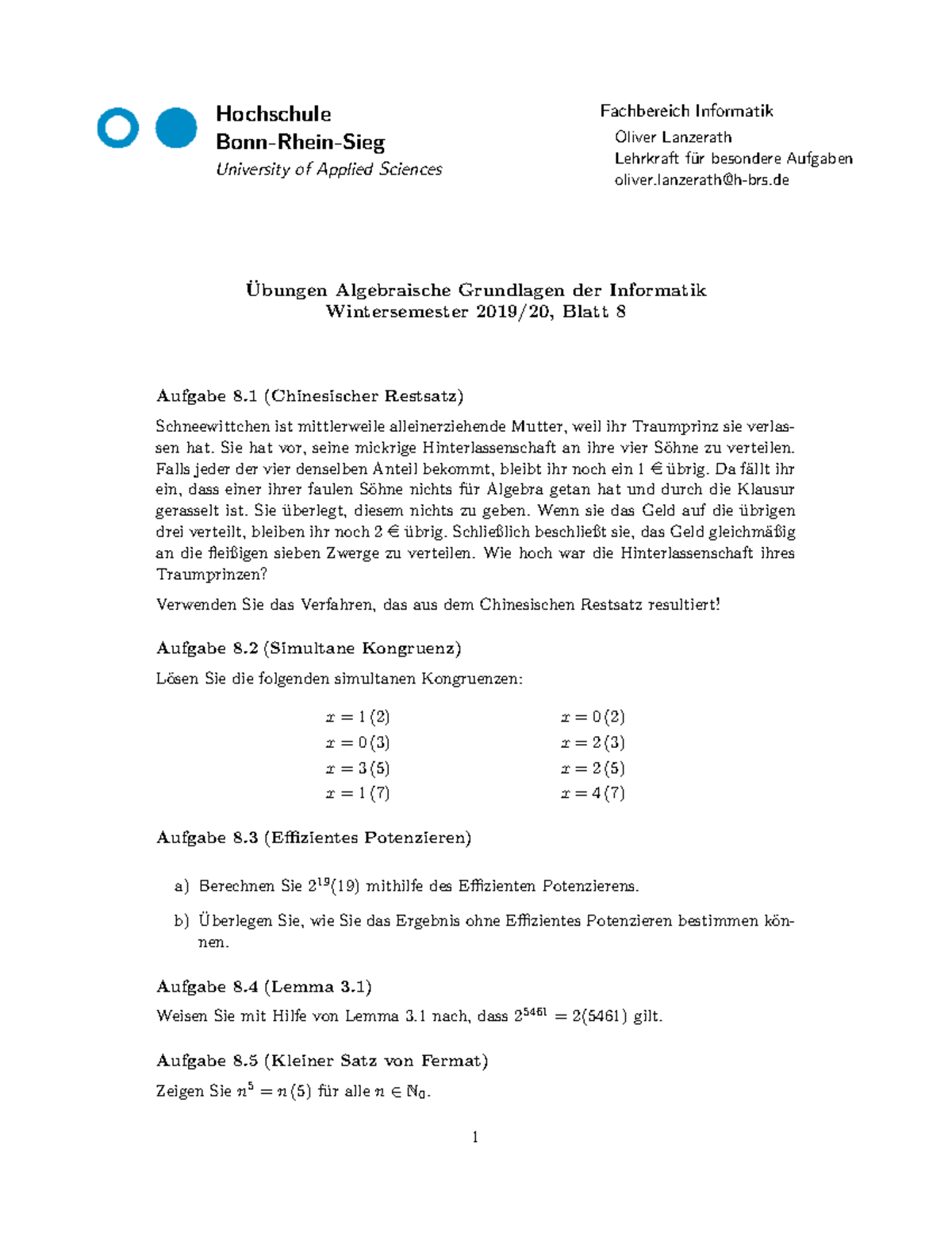 Altklausuren Informatik Uni Bonn Uebung 8 - Klausurrelevant - Hochschule Fachbereich Informatik Bonn