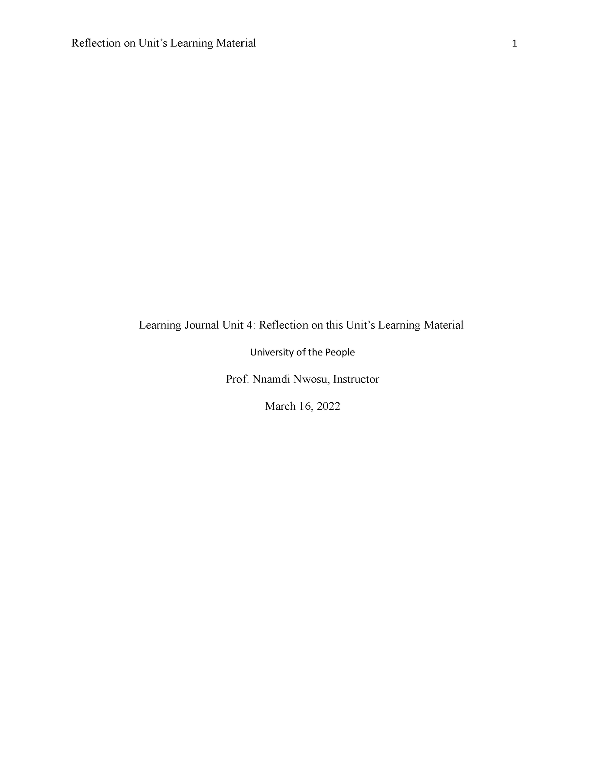 Learning Journal Unit 4 Reflections On Unit's 4 Learning Material ...