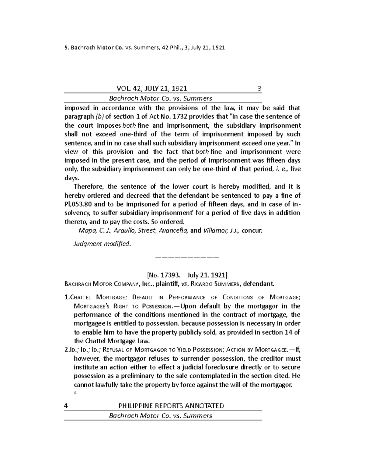 9. Bachrach Motor Co. vs. Summers, 42 Phil., 3, July 21, 1921 ...