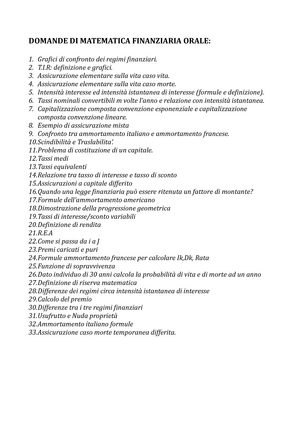 Domande DI Matematica Finanziaria Orale - DOMANDE DI MATEMATICA FINANZIARIA  ORALE: Grafici di - Studocu