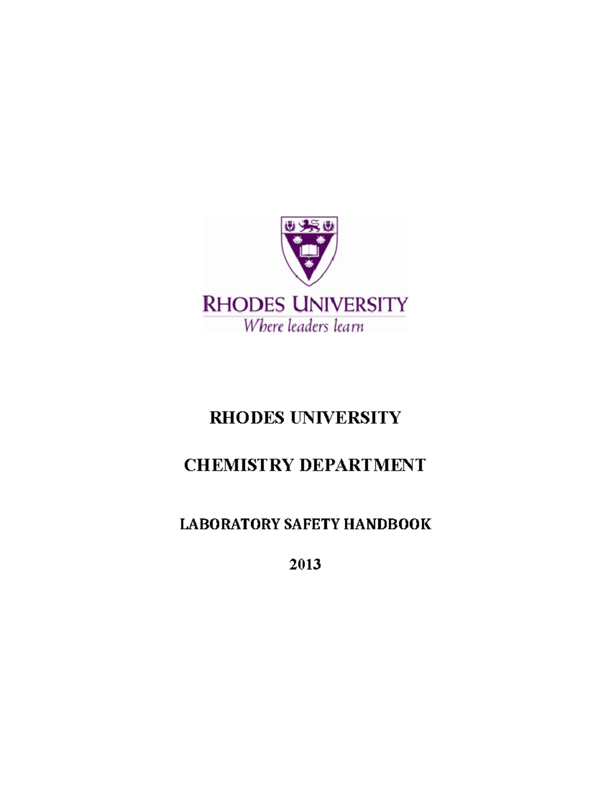 Lab Safety Manual Chemistry 2013 RU - RHODES UNIVERSITY CHEMISTRY ...