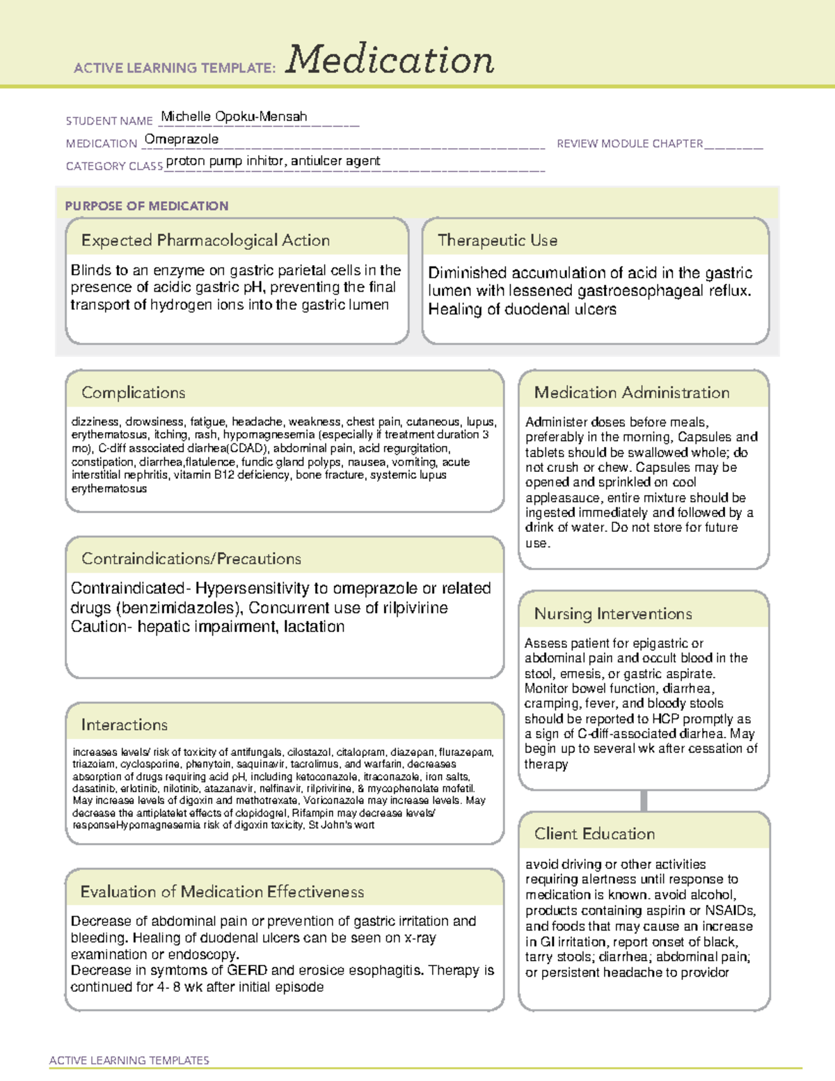 Omeprazole Medication ACTIVE LEARNING TEMPLATES Medication STUDENT
