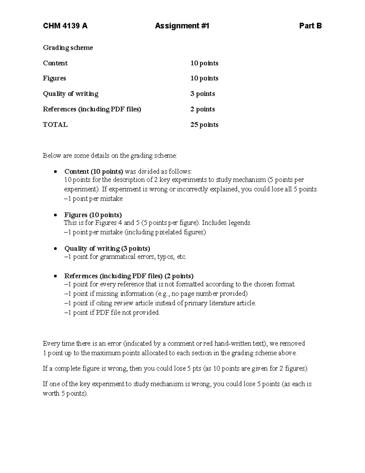 CHM4139 Assignment 1 Rubric Part B - CHM 4139 A Assignment #1 Part B ...