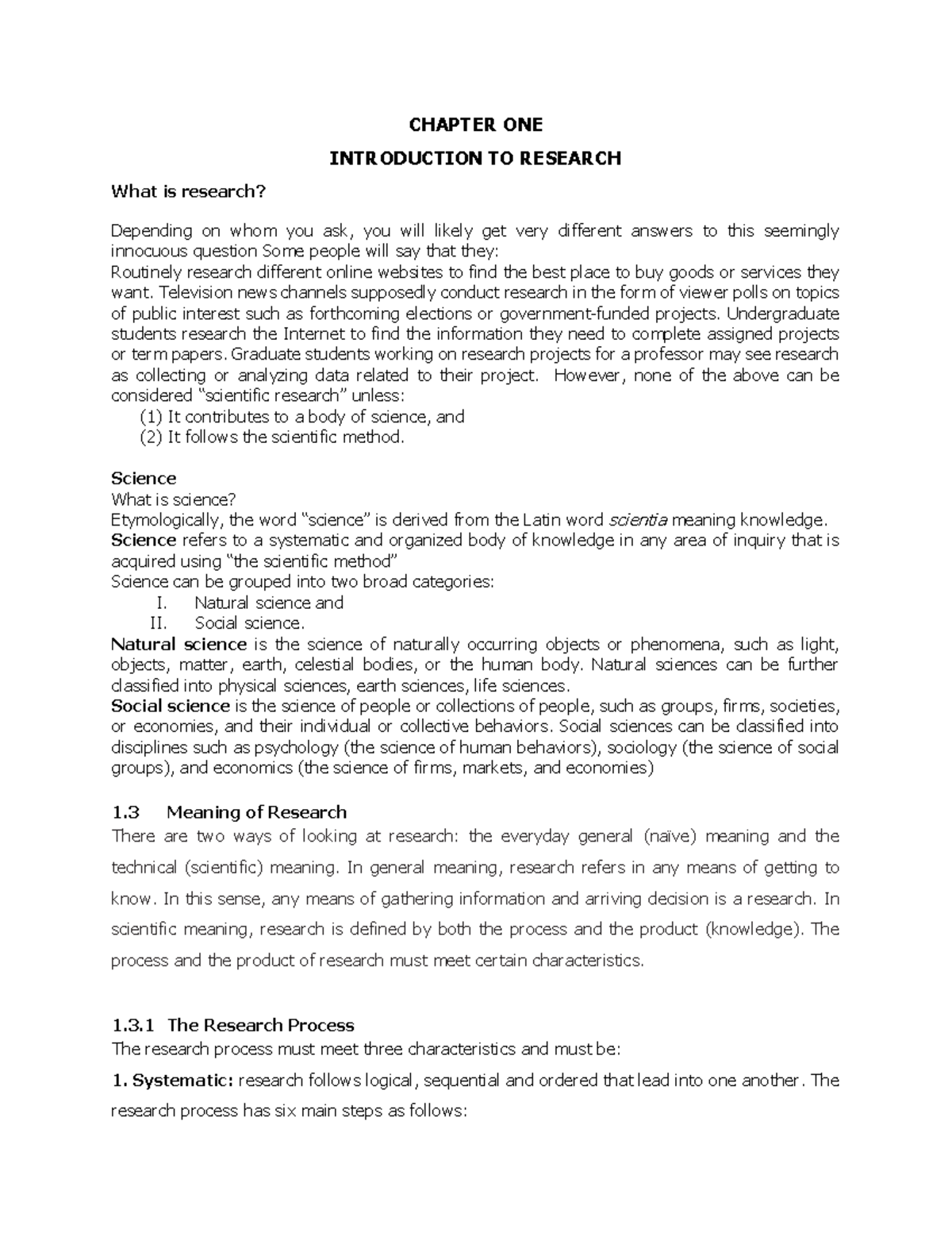 Chapter 01 Research - CHAPTER ONE INTRODUCTION TO RESEARCH What is ...