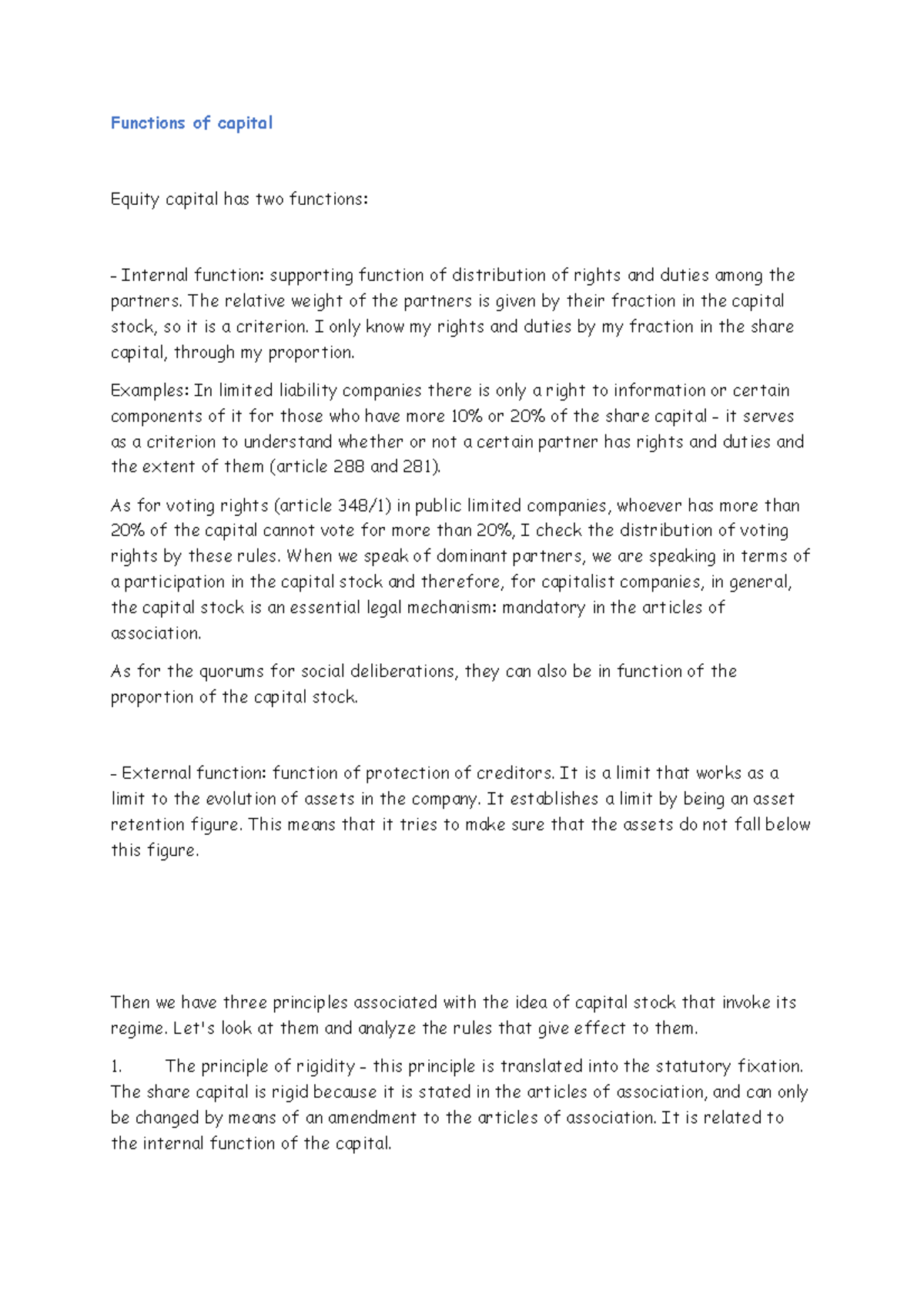 Functions of capital 11 Functions of capital Equity capital has two