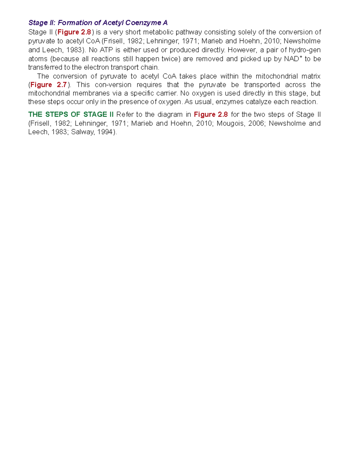 Energy Production - Stage II: Formation of Acetyl Coenzyme A Stage II ...