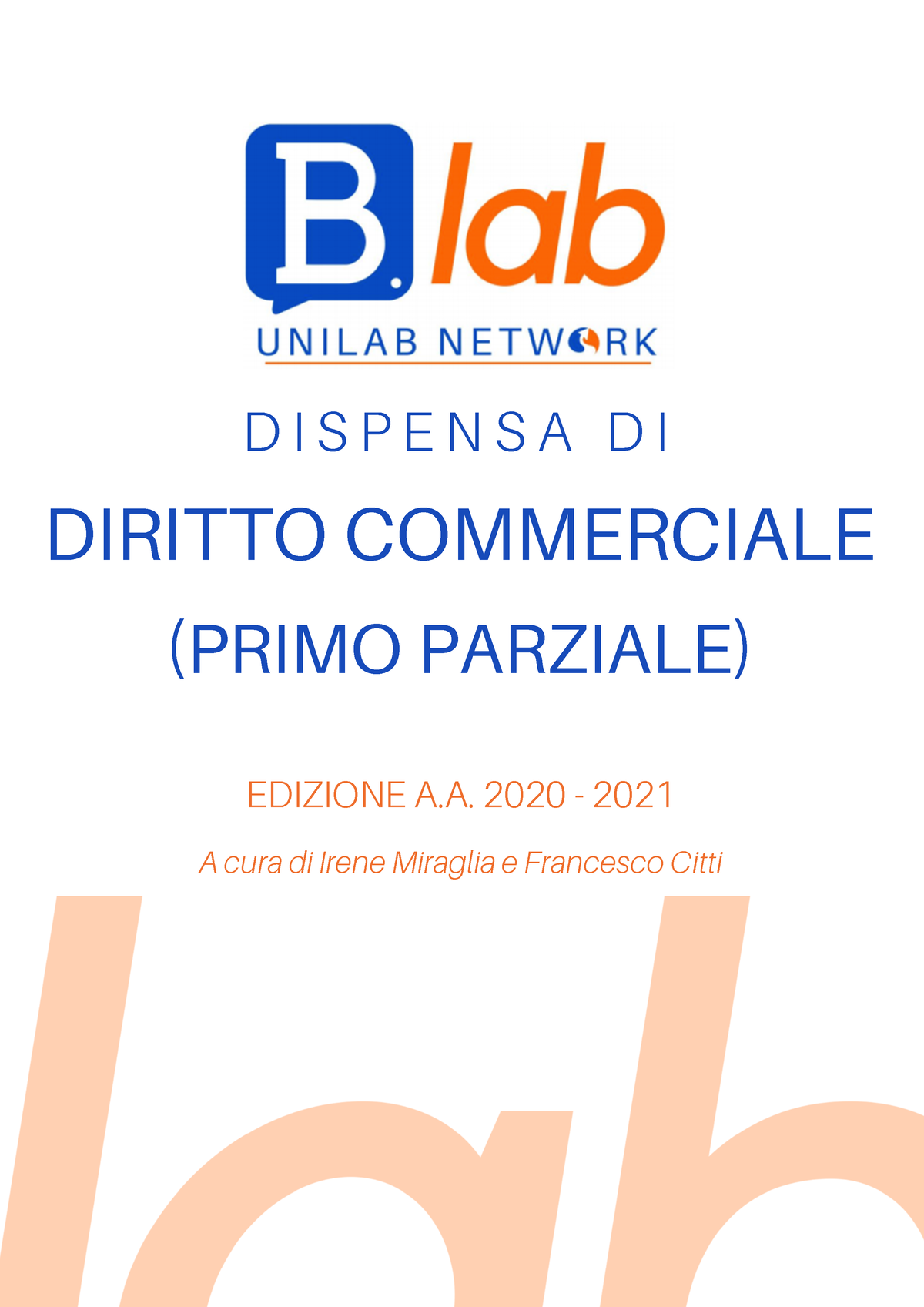 Dispensa BLAB Diritto Commerciale 1 Parziale 20-21 - DISPENSA DI ...