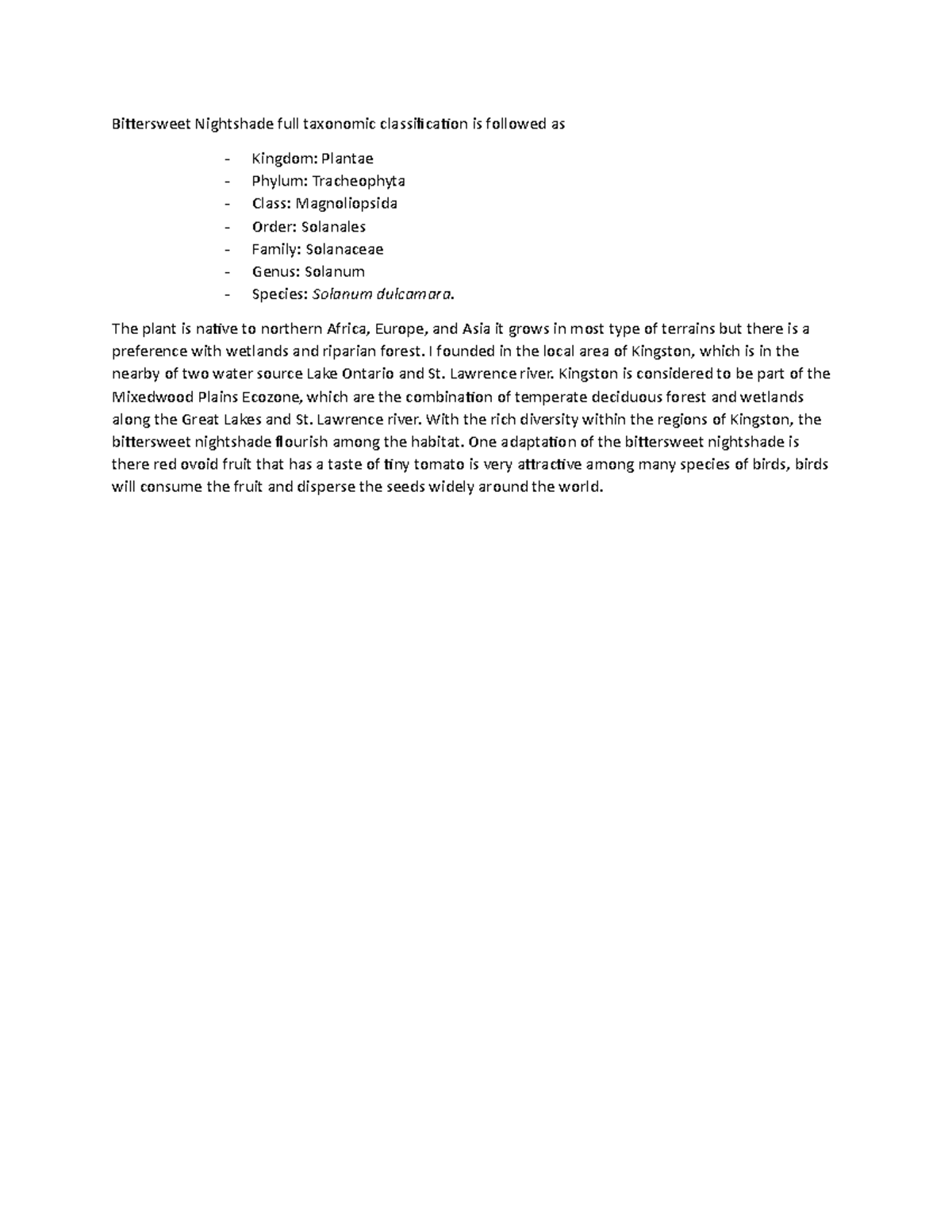 Bittersweet Nightshade full taxonomic classification is followed as