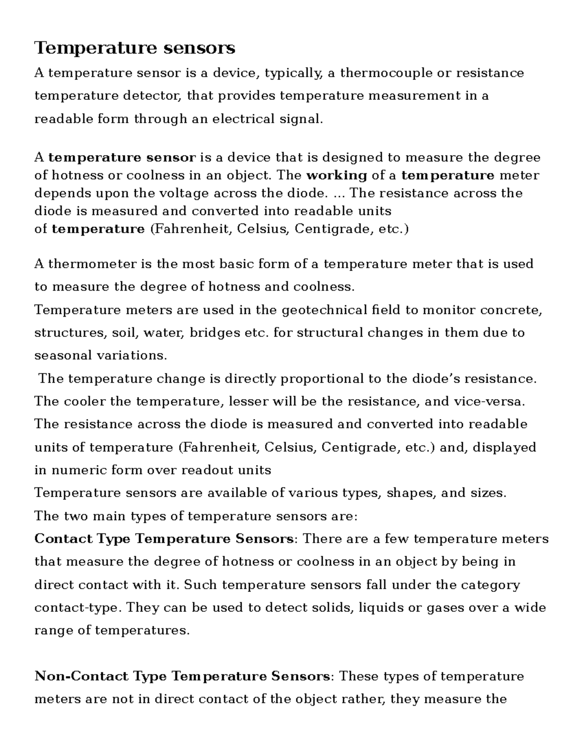 Thermal sensors in sensors and transducers Temperature sensors A