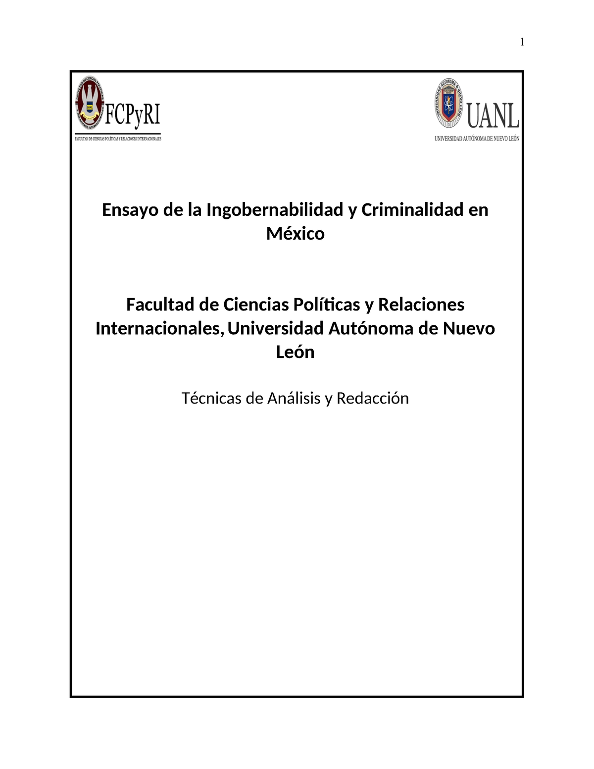 Ensayo De Ingobernabilidad Y Criminalidad - Ensayo De La ...