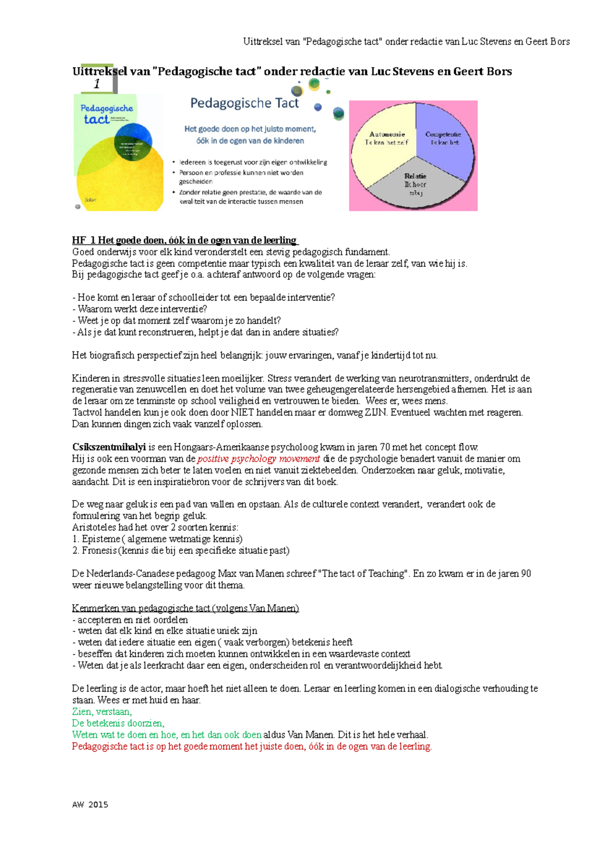 Pedagogische Tact, Luc Stevens E.a., Uittreksel, AW2015 - Uittreksel ...