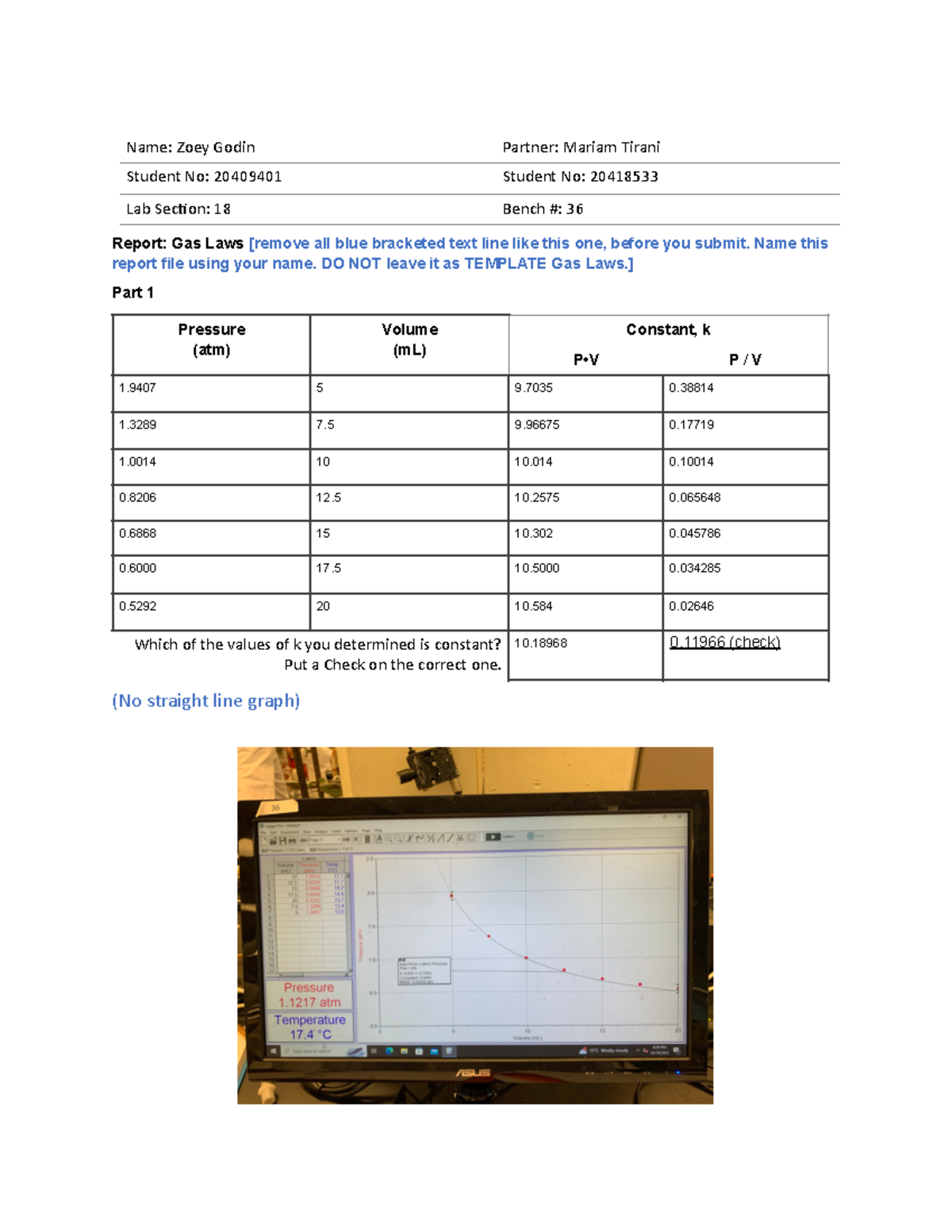 Gas Laws Lab report Zoey Godin Report Gas Laws [remove all blue