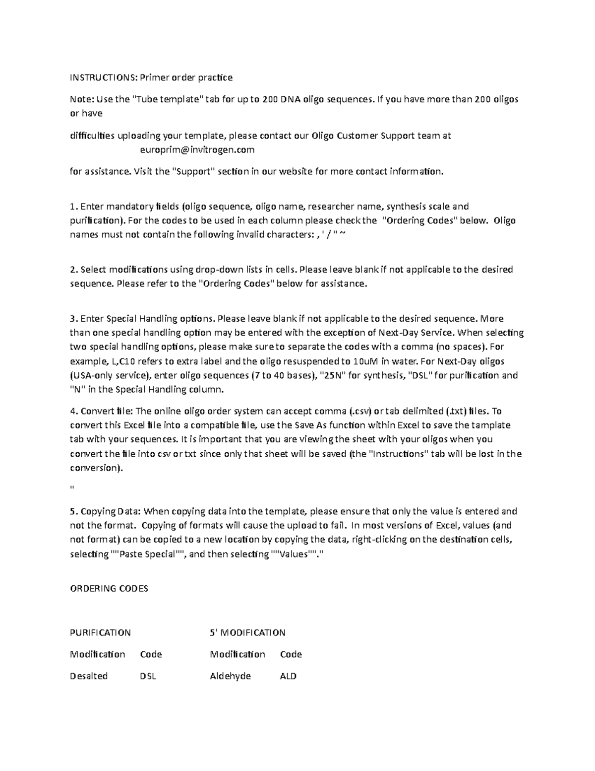 Primer Order Assignment INSTRUCTIONS Primer order practice Note Use