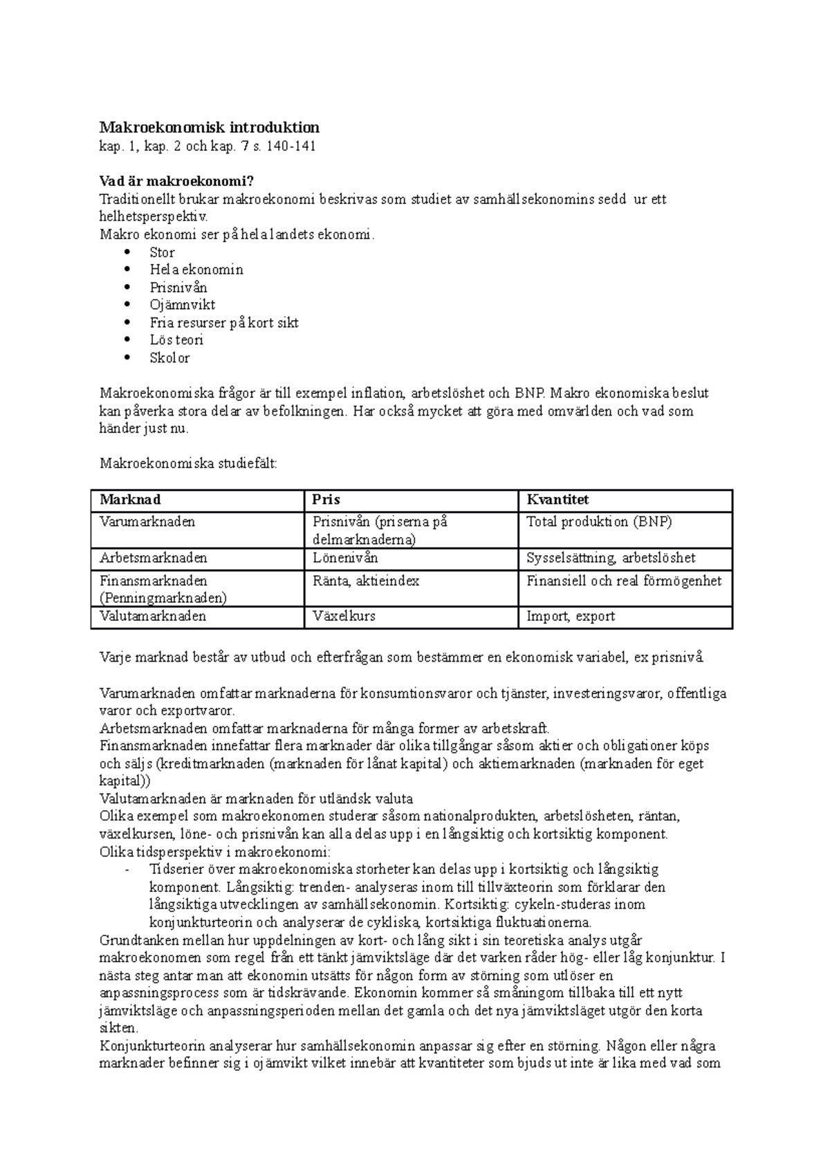 Makroekonomi Introduktion - Makroekonomisk Introduktion Kap. 1, Kap. 2 ...