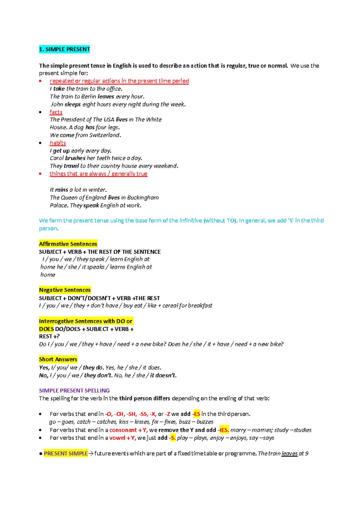 Orale completo lingua inglese 4 - 1. SIMPLE PRESENT The simple present ...
