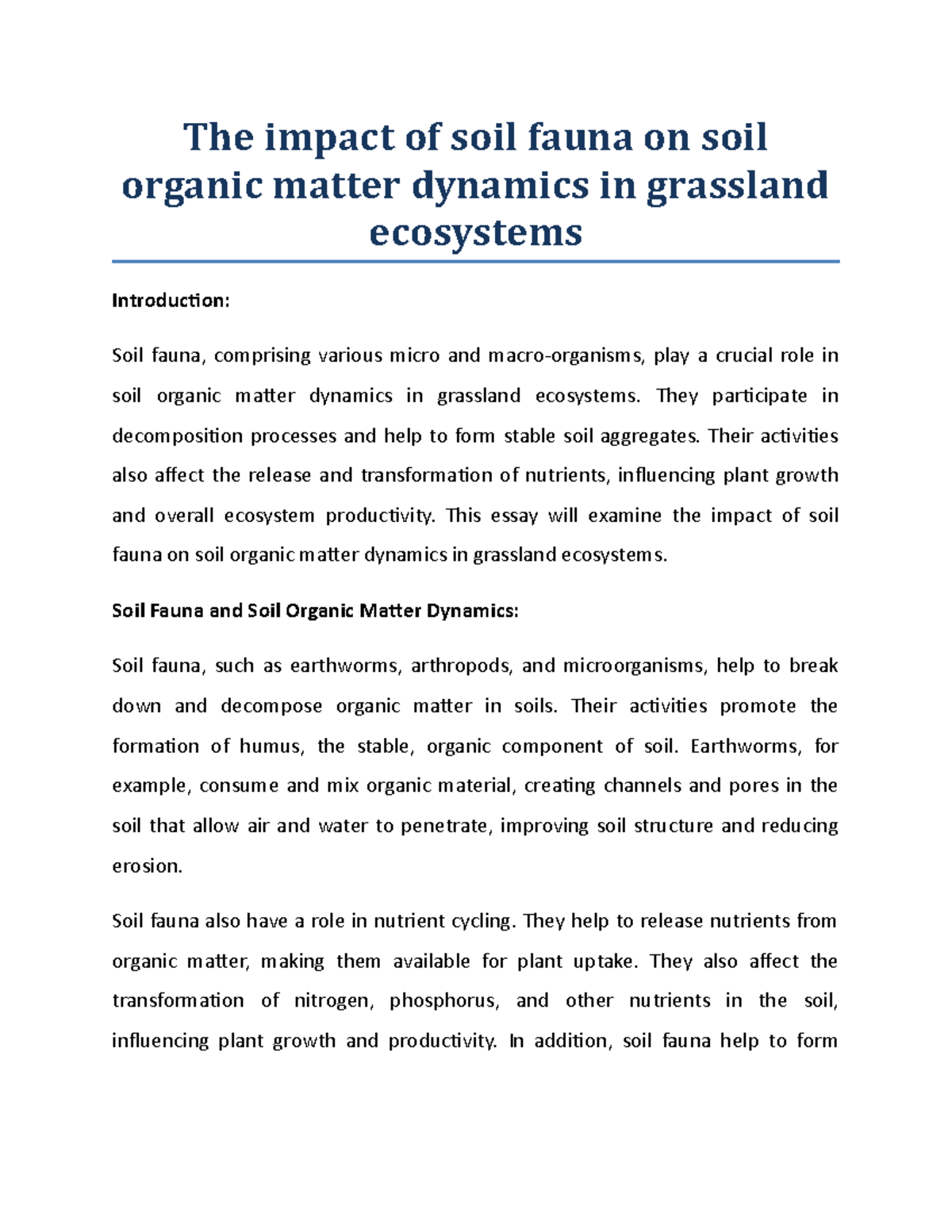 The impact of soil fauna on soil organic matter dynamics in grassland ...