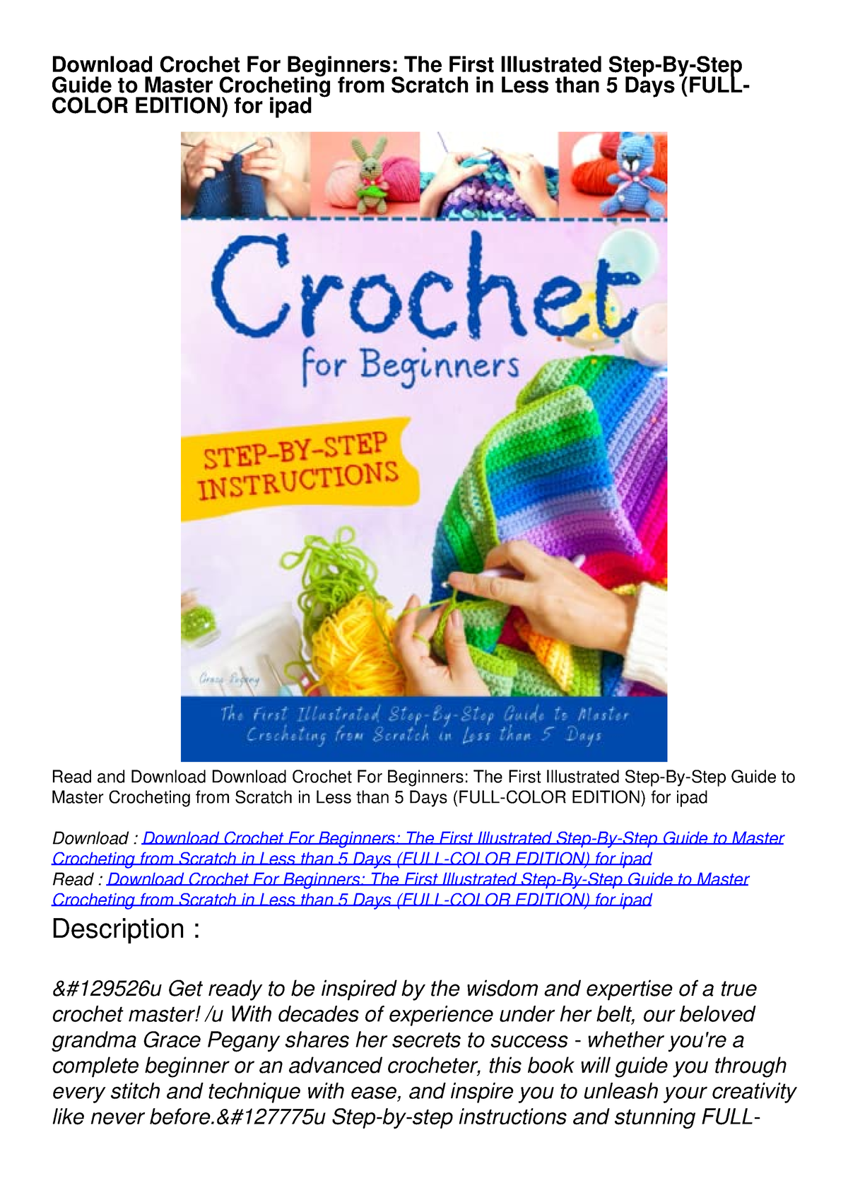 Download Crochet For Beginners The First Illustrated Step By Step Guide To Master Crocheting 5860