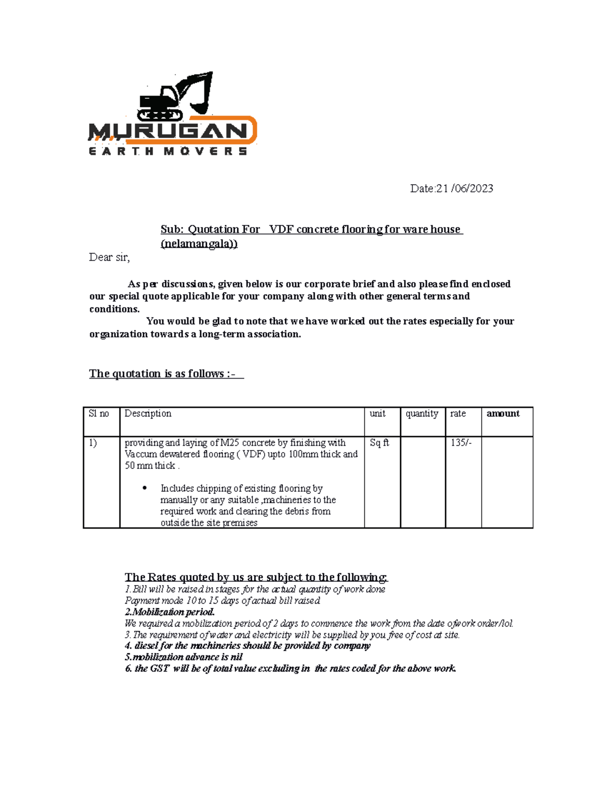Quotation ramya , nelamagala makli Date21 /06/ Sub Quotation For