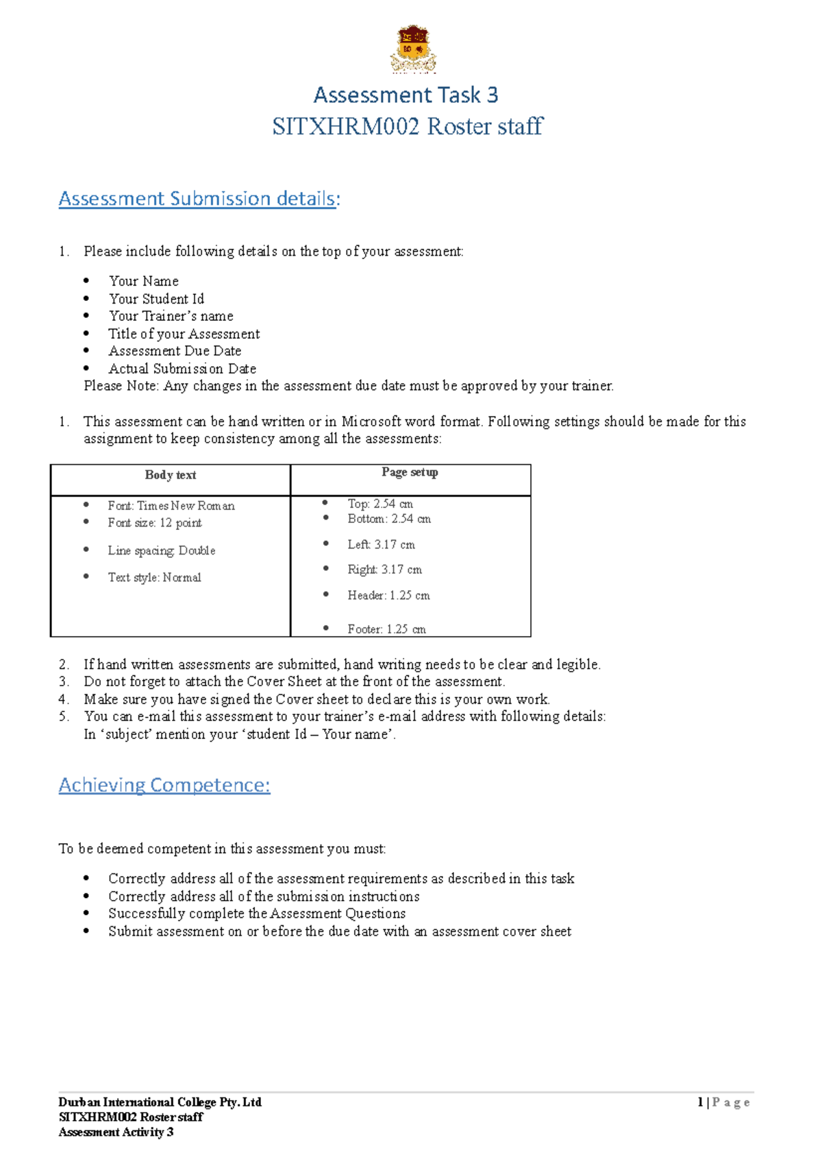 AT3 Roster Staff all based on Assessment Task 3