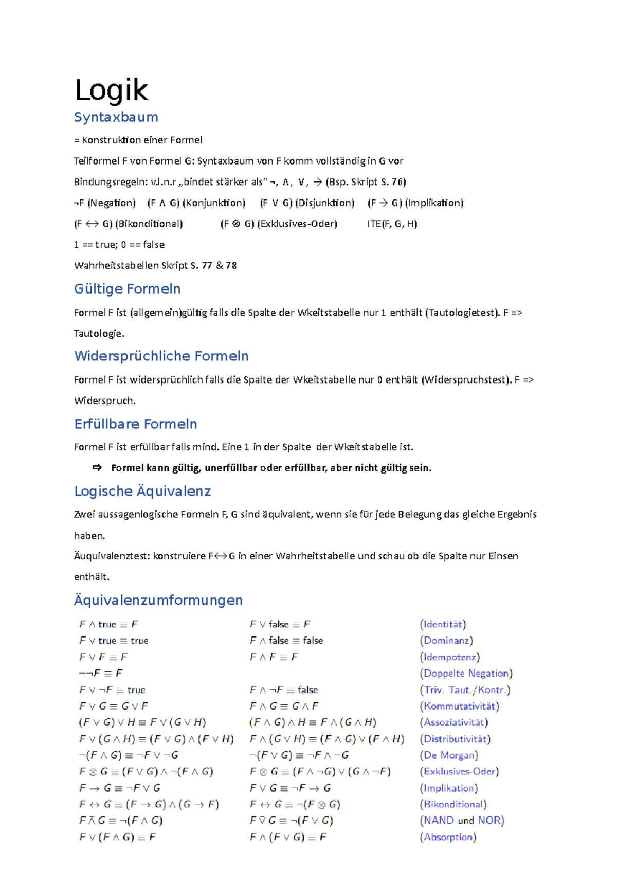 Logik - Logik Syntaxbaum = Konstruktion einer Formel Teilformel F von ...