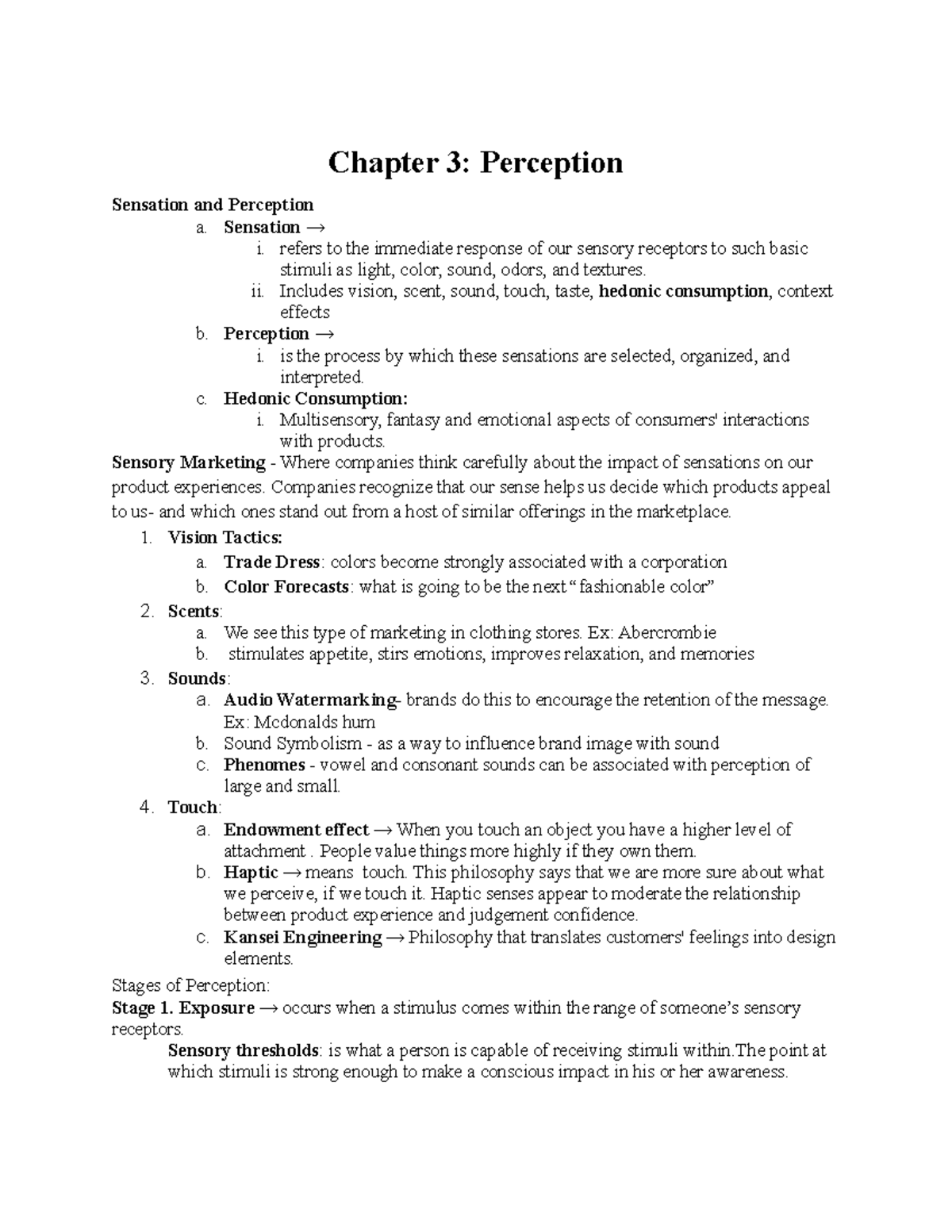Marketing 371 Final - Lecture notes 1-11 - Chapter 3: Perception ...
