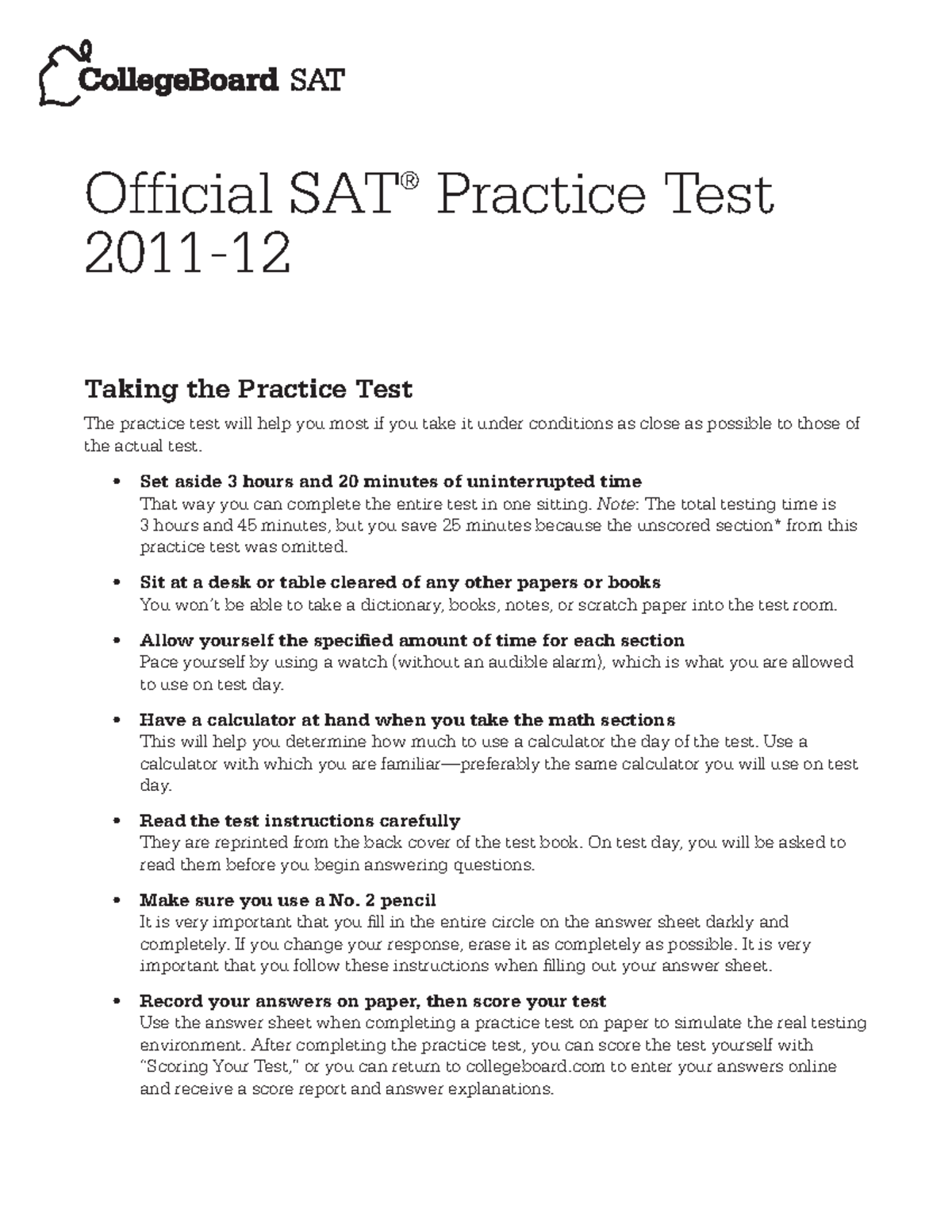 2011 12 SAT Practice Test Official SAT Practice Test 2011 12 