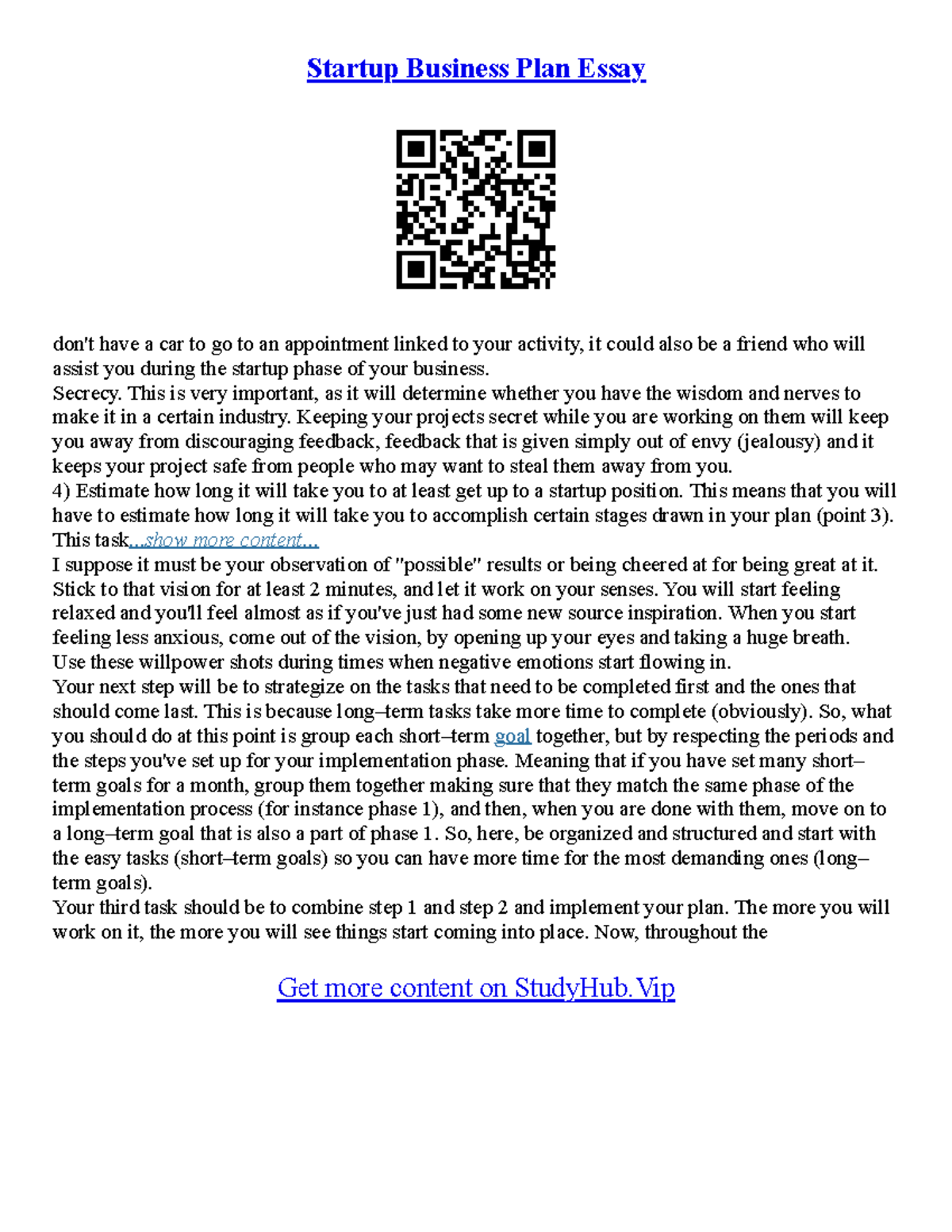 Essay On How To Start A Business - Startup Business Plan Essay don't have a car to go to an ...