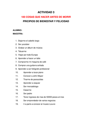 Actividad 3 100 Cosas Tecmilenio Actividad 100 Cosas Que Hacer Antes De Studocu