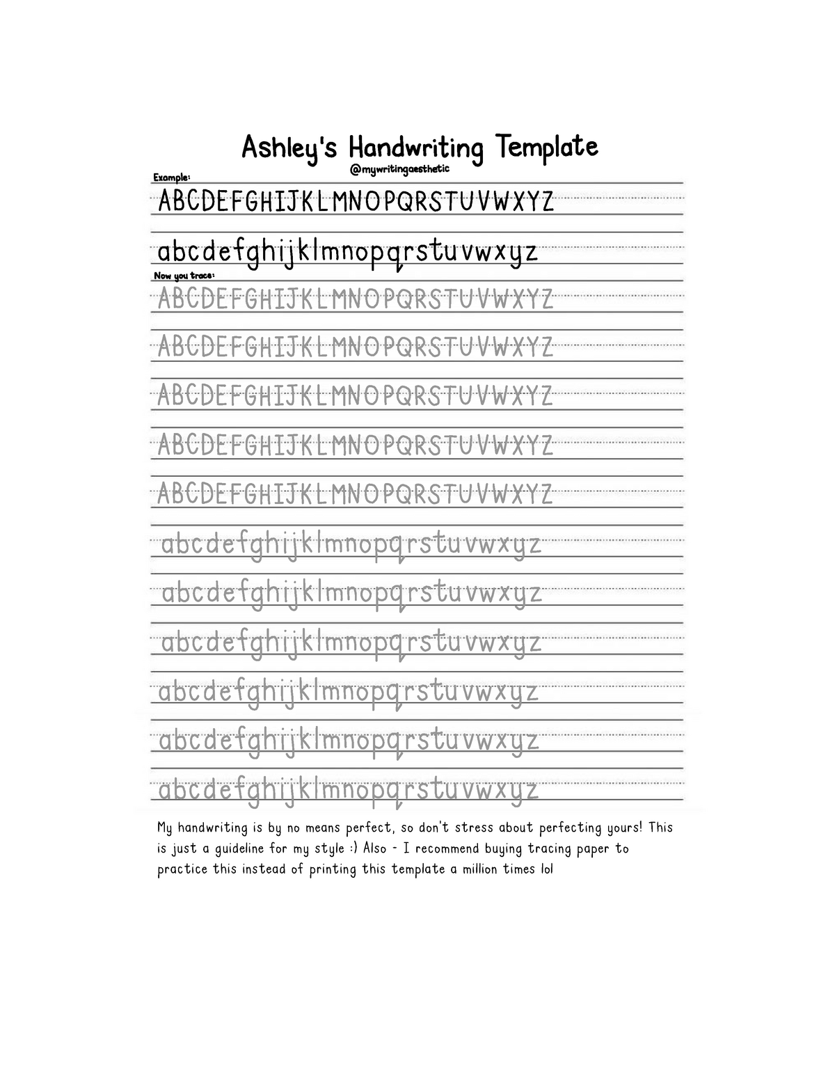 Handwriting Template 2034 Ashley sHandwritingTe m p l a t e Example