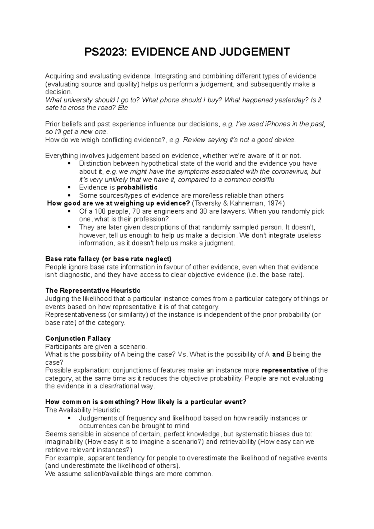 Evidence and judgement PS2023 EVIDENCE AND JUDGEMENT Acquiring and