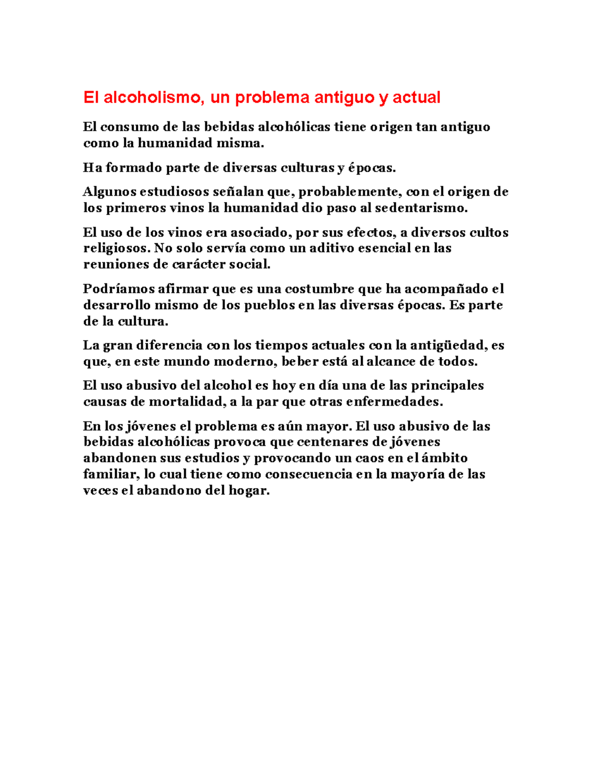 Ensayo Sobre El Alcholismo El Alcoholismo Un Problema Antiguo Y Actual El Consumo De Las