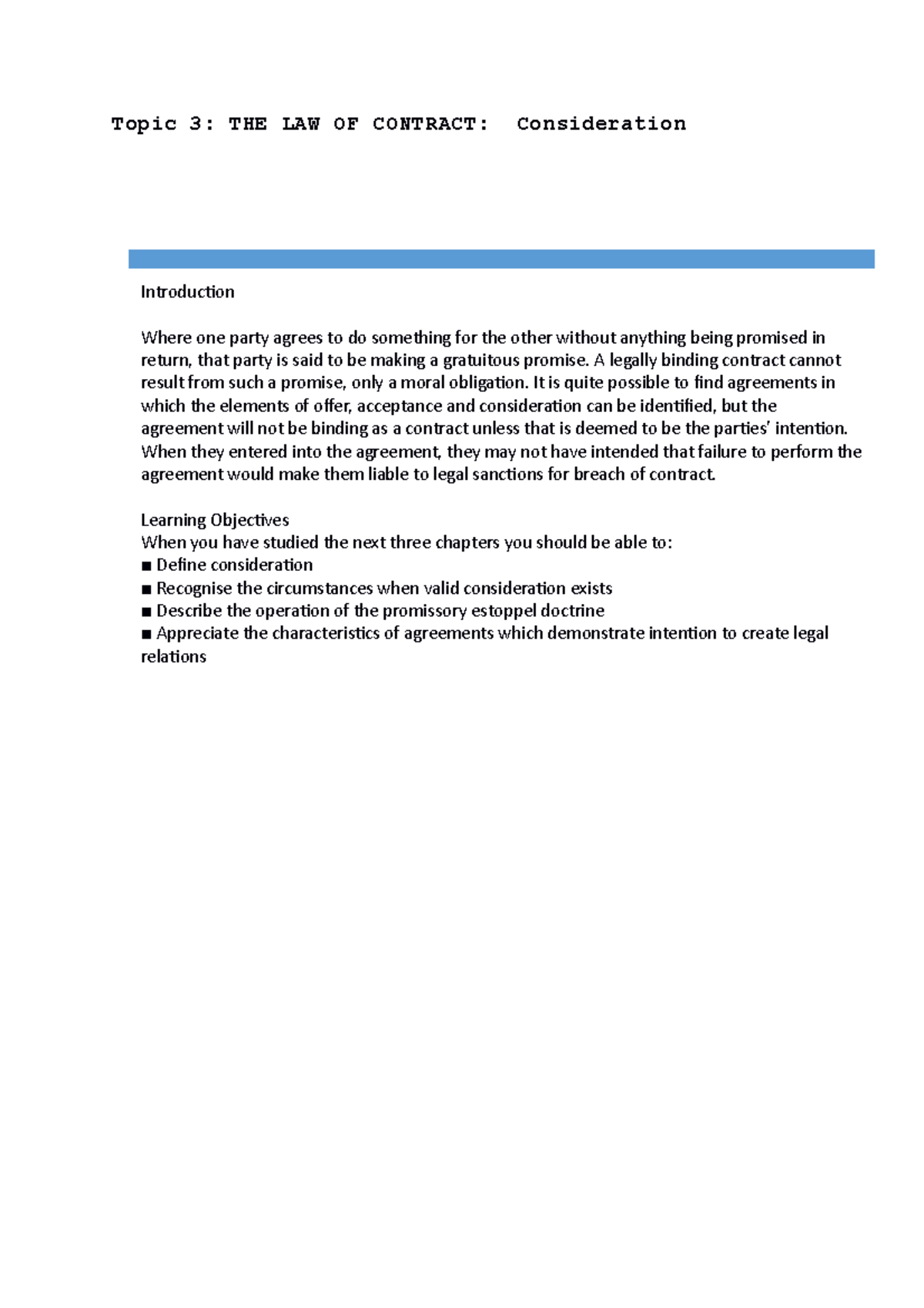 FC 507-topic 3-Law of contract-Consideration - Topic 3: THE LAW OF ...