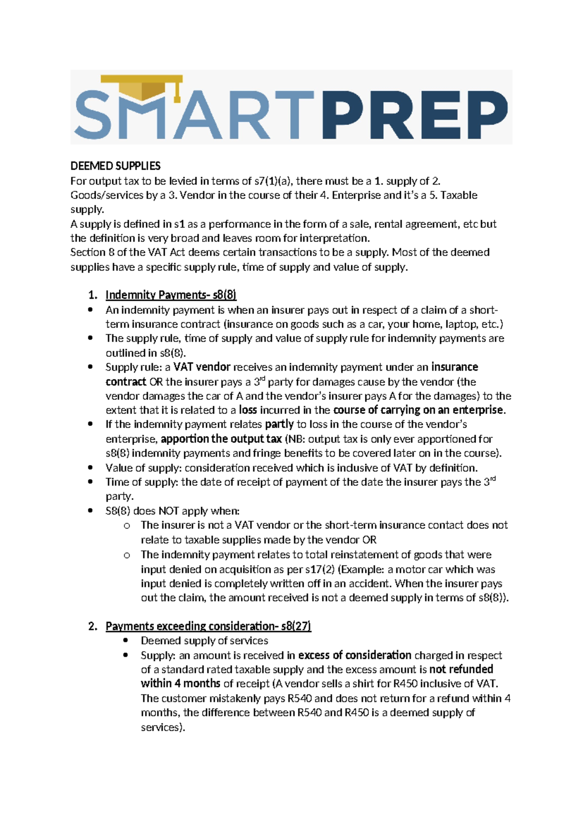 ACC3004H WS2 notes DEEMED SUPPLIES For output tax to be levied in