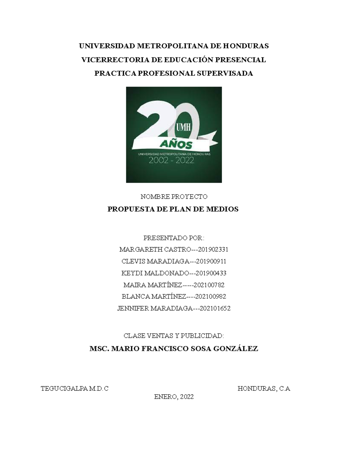 Umh - Creación de una empresa - UNIVERSIDAD METROPOLITANA DE HONDURAS ...