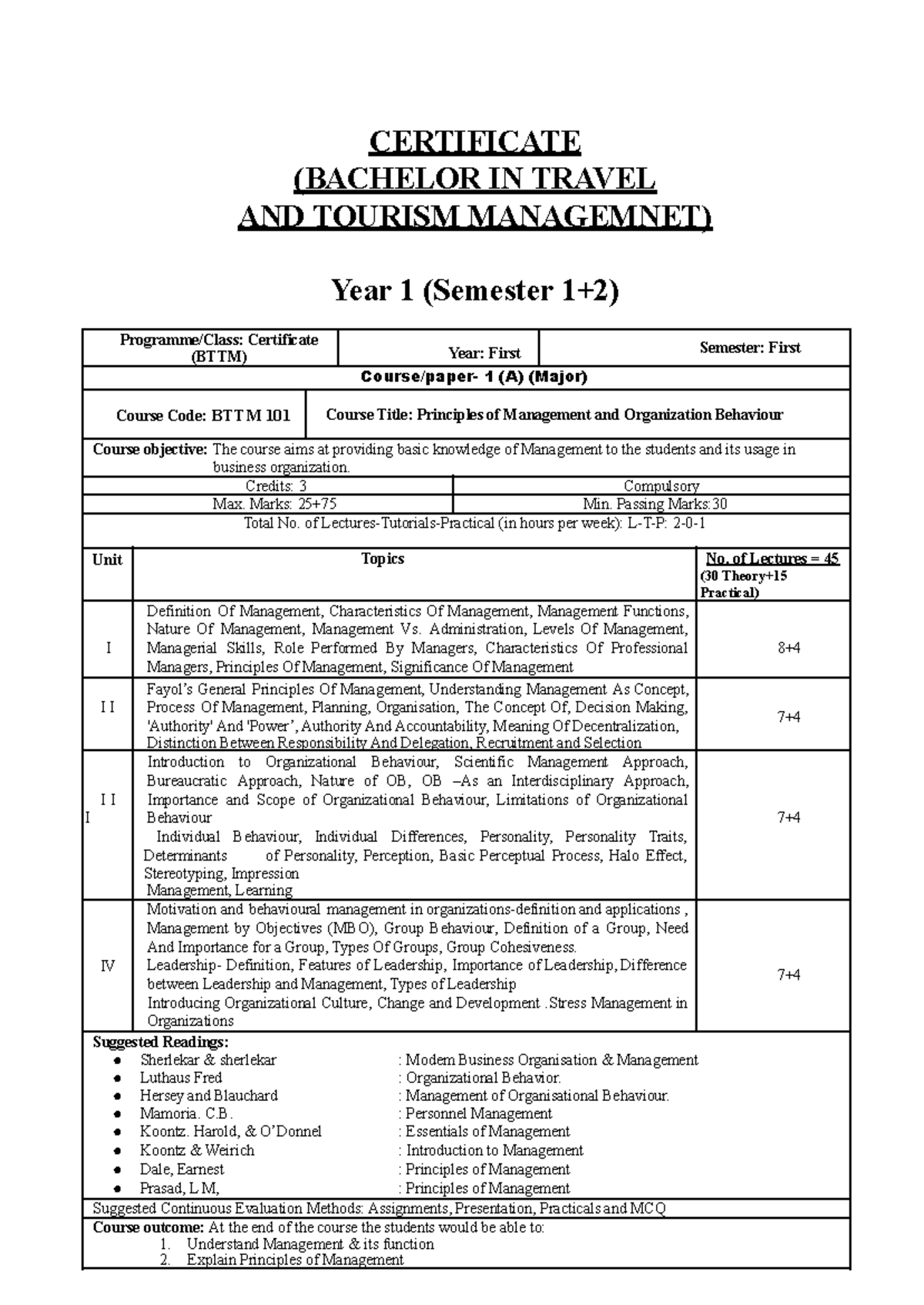 BTTM - Bachelor in Travel and Tourism Management - CERTIFICATE ...