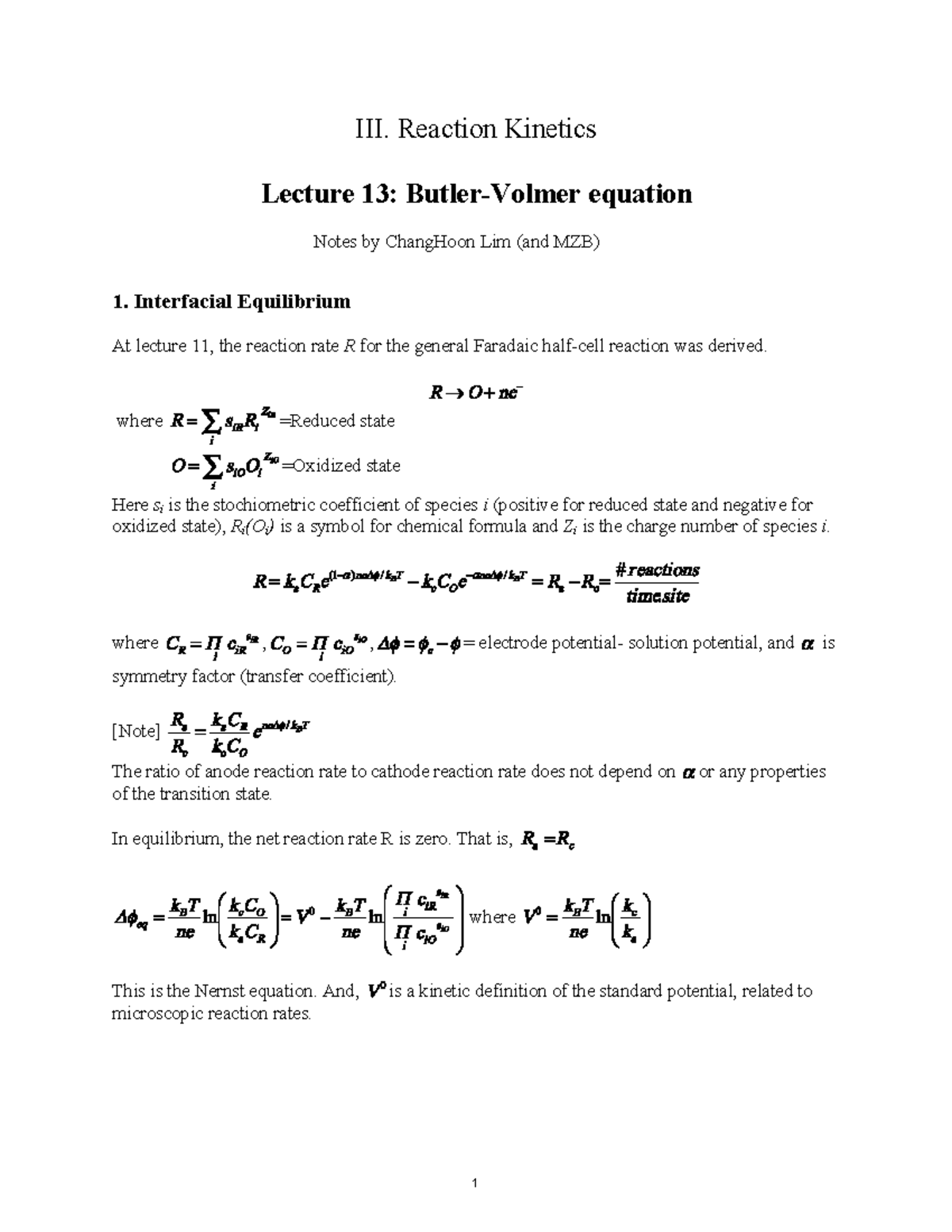 MIT10 626S14 S11lec13 - III. Reaction Kinetics Lecture 13: Butler ...