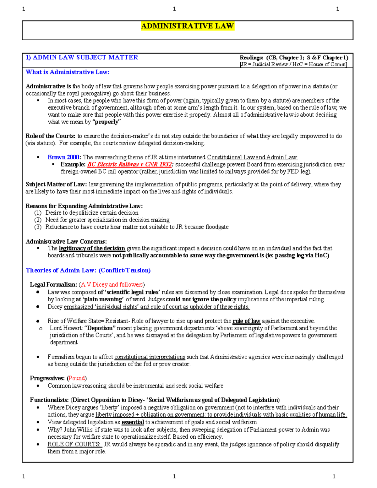 Admin LAW Notes Final 2015 - ADMINISTRATIVE LAW 1) ADMIN LAW SUBJECT ...