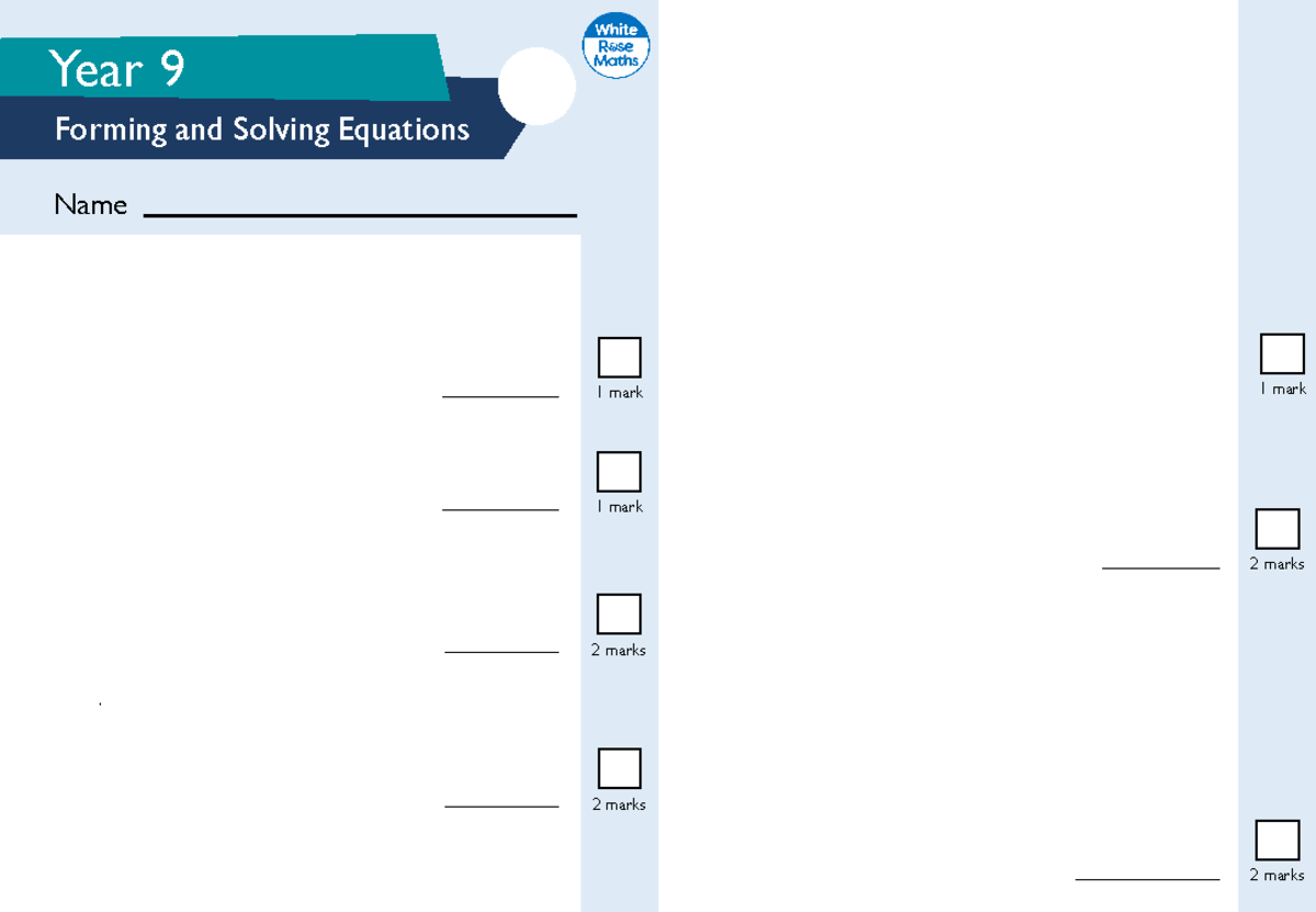 Blank Eob template - biology - Forming and Solving Equations Year 9 1 ...