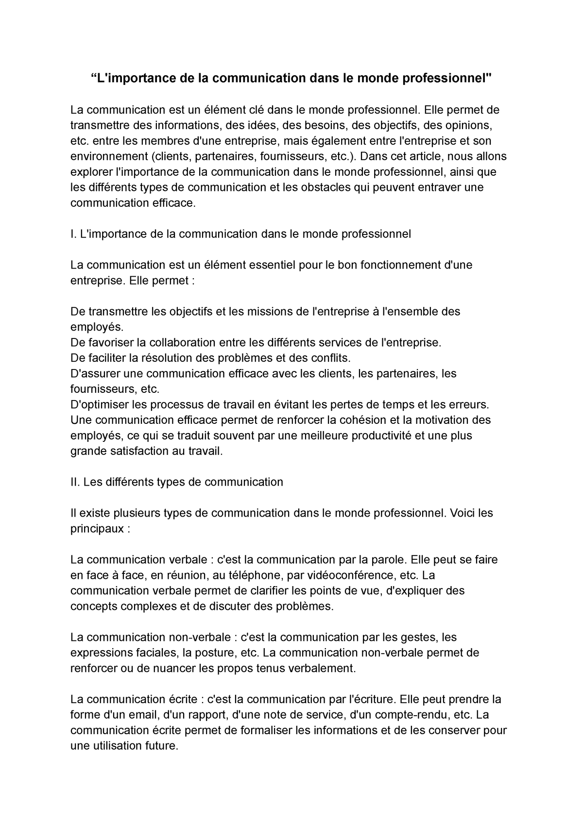 dissertation sur l'importance de la communication