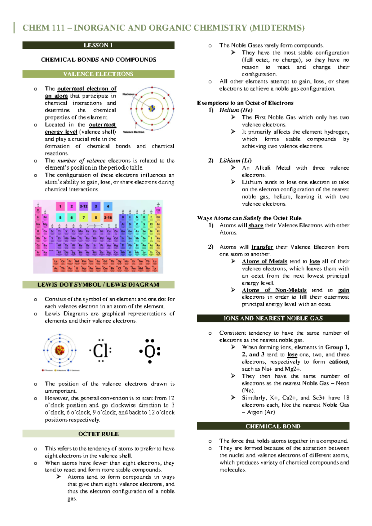 CHEM 111 – Inorganic AND Organic Chemistry ( Midterms) - LESSON 1 ...