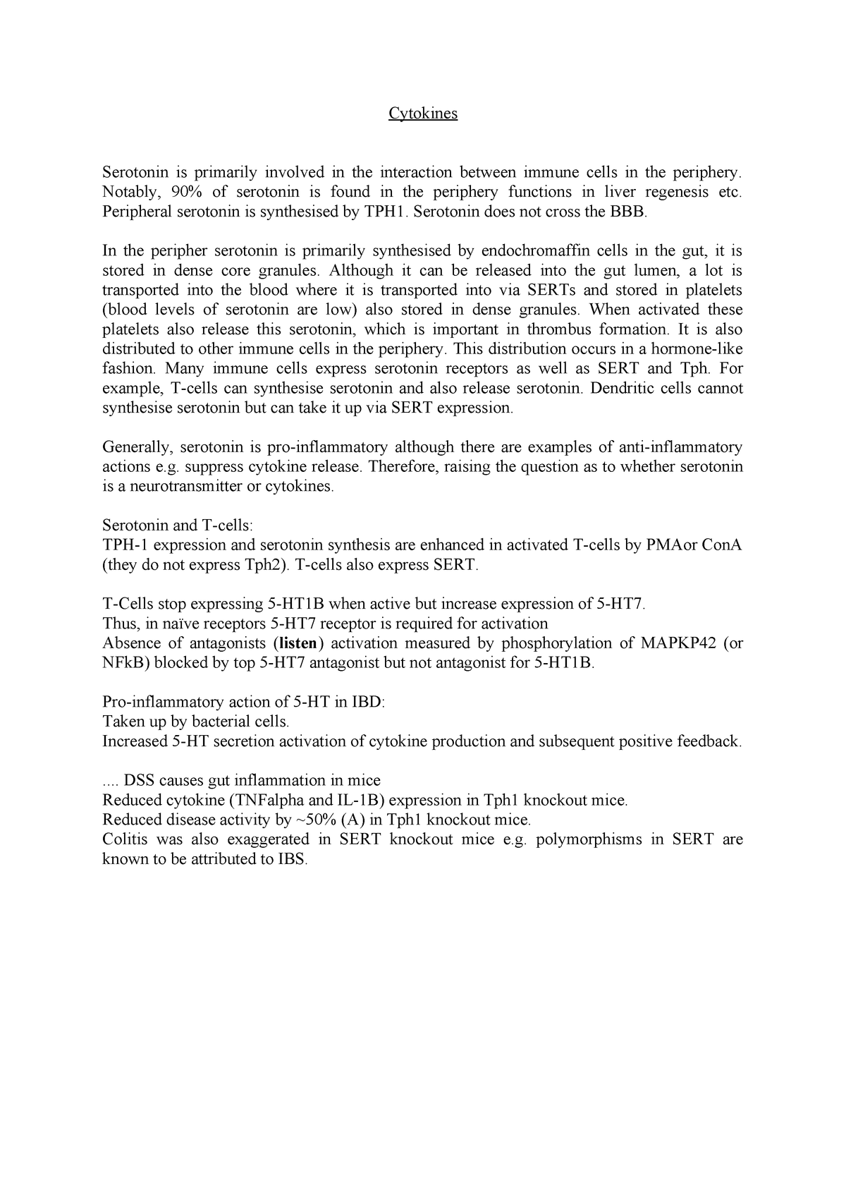 Test 1 May 18 Questions And Answers Cytokines Serotonin Is Primarily Involved Studocu