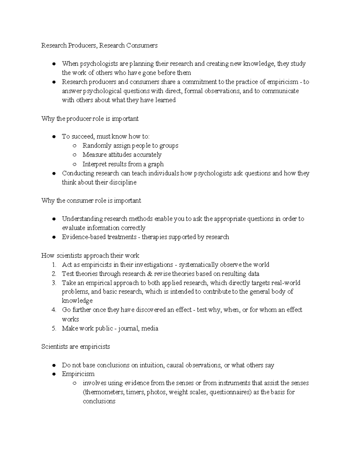Chapter 2 Textbook Notes Research Producers, Research Consumers When