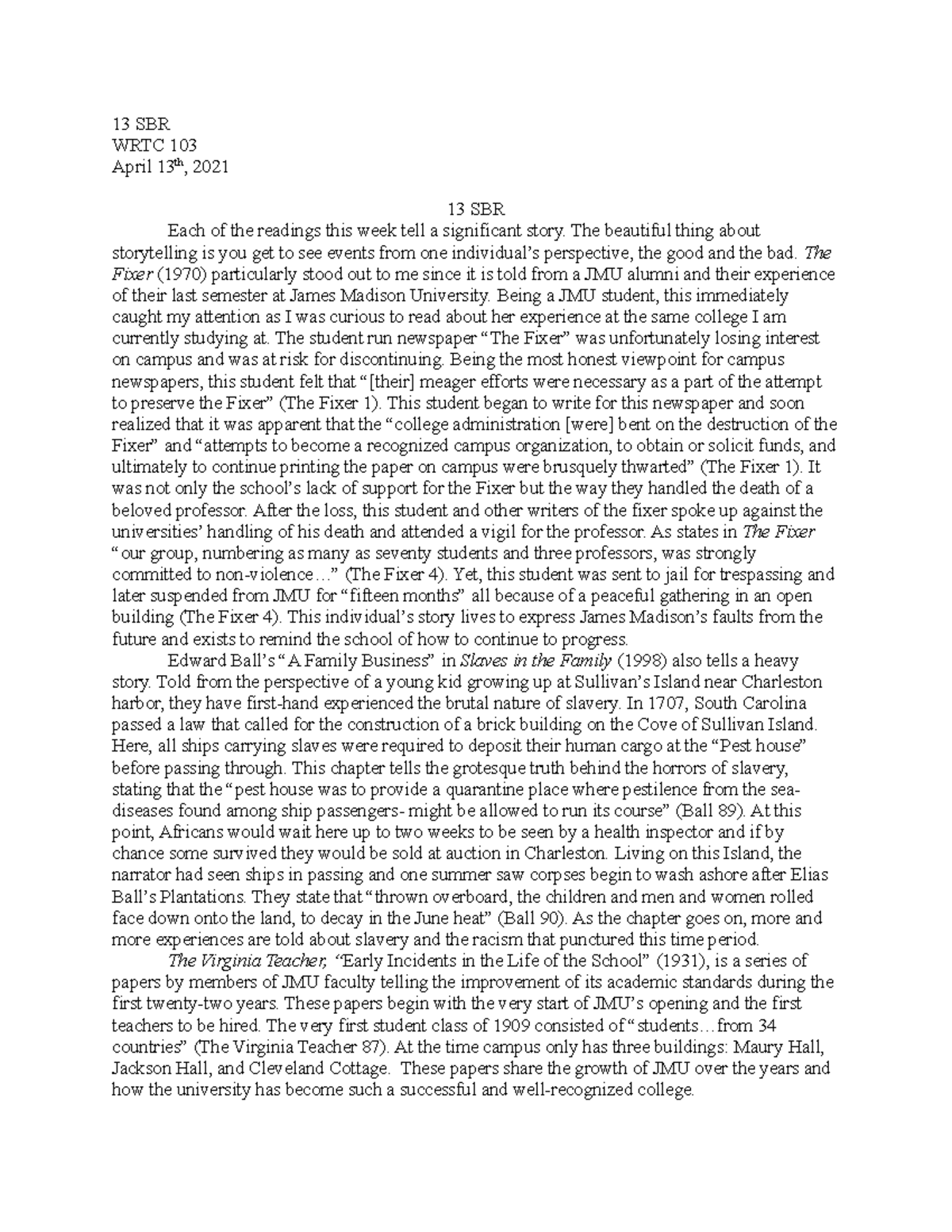 13th essay/homework assignment - 13 SBR WRTC 103 April 13th, 2021 13 ...