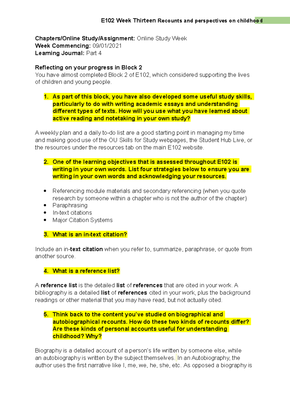 Learning journal part 4 - 1 E102 Week Thirteen Recounts and ...