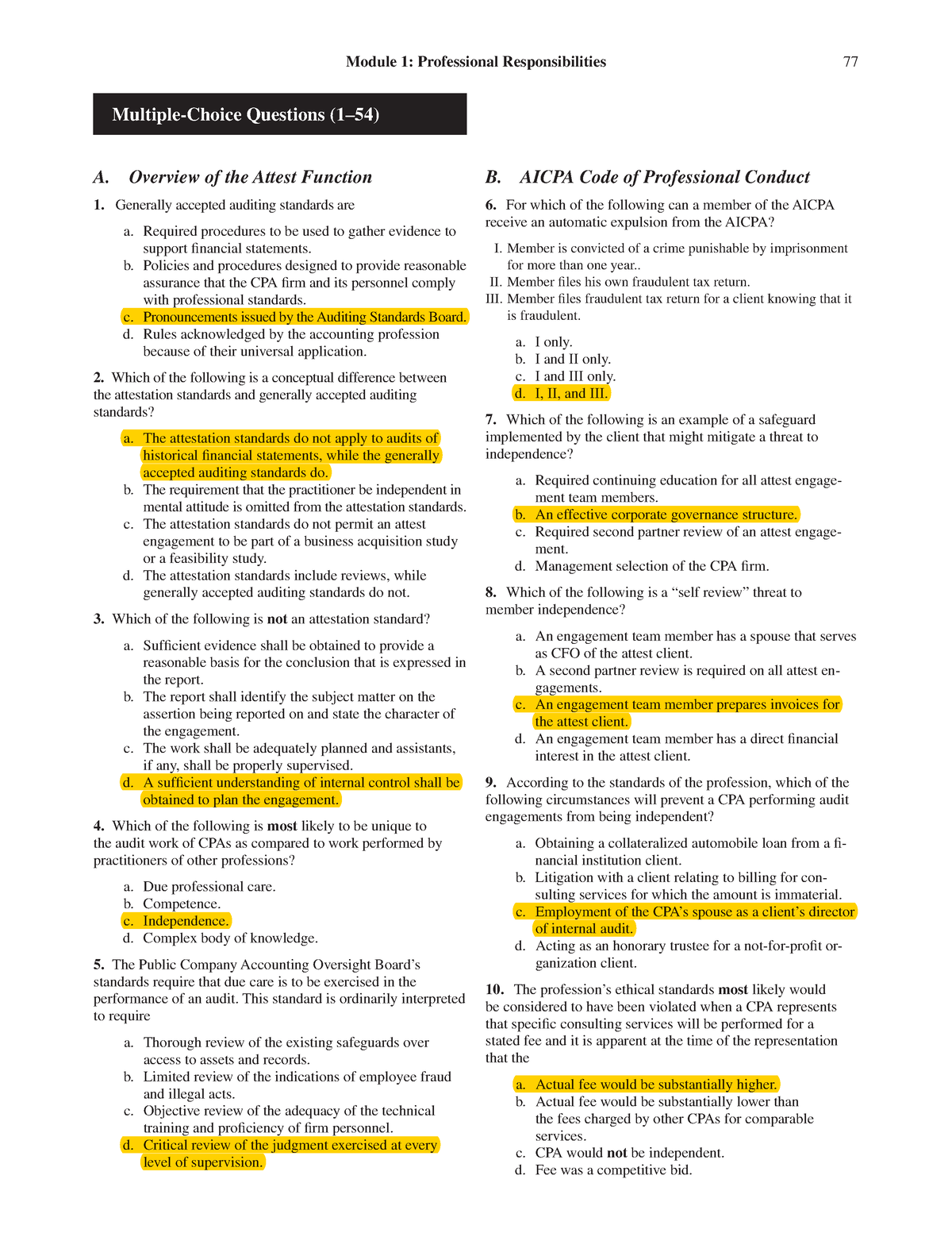 Audit Theory- Wiley - Testbank - Module 1: Professional ...