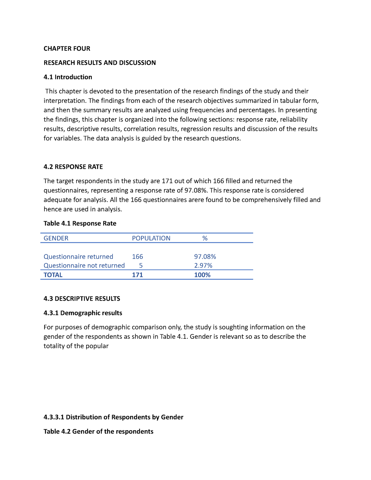 how to write chapter 4 of a research project pdf