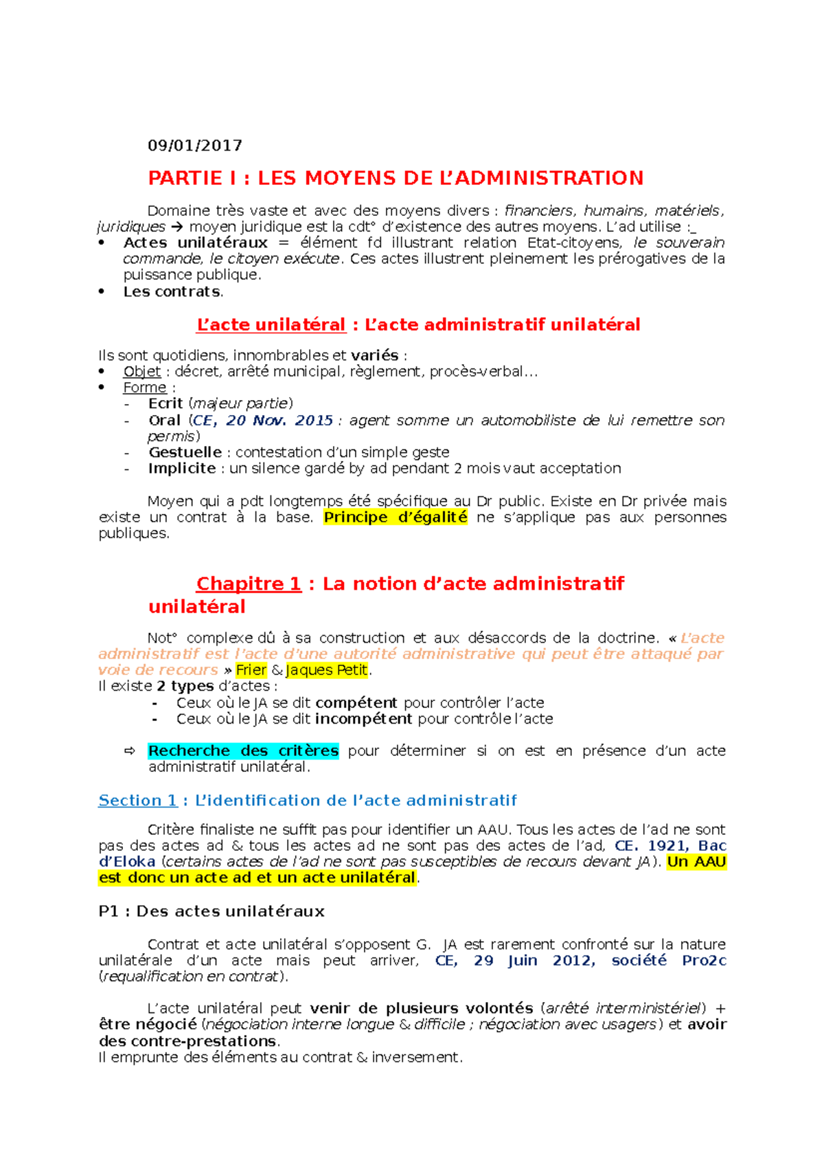 Fiches En Droit Administratif - 09/01/ PARTIE I : LES MOYENS DE L ...