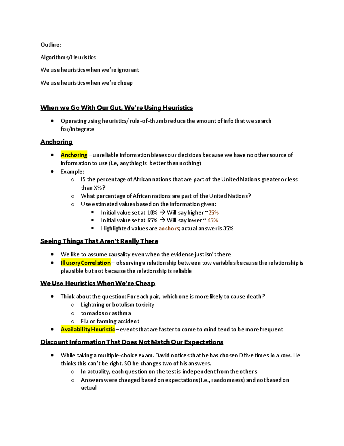 Heuristics - Cognition Lecture Notes w/ M'ski - Outline: Algorithms ...