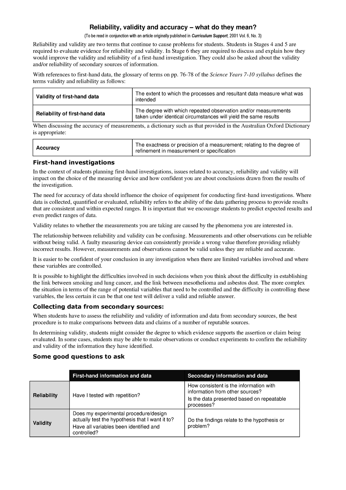 Reliability, Validity and Acccuracy - 6, No. 3) Reliability and ...