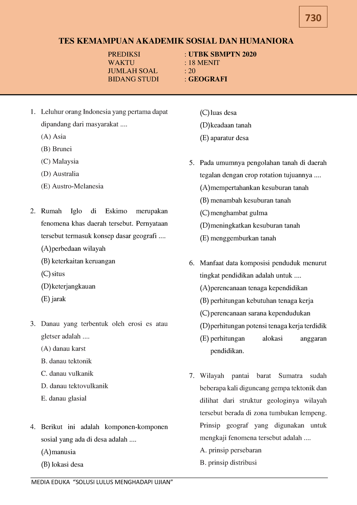 08 UTBK Geografi 2020 Asli - Leluhur Orang Indonesia Yang Pertama Dapat ...